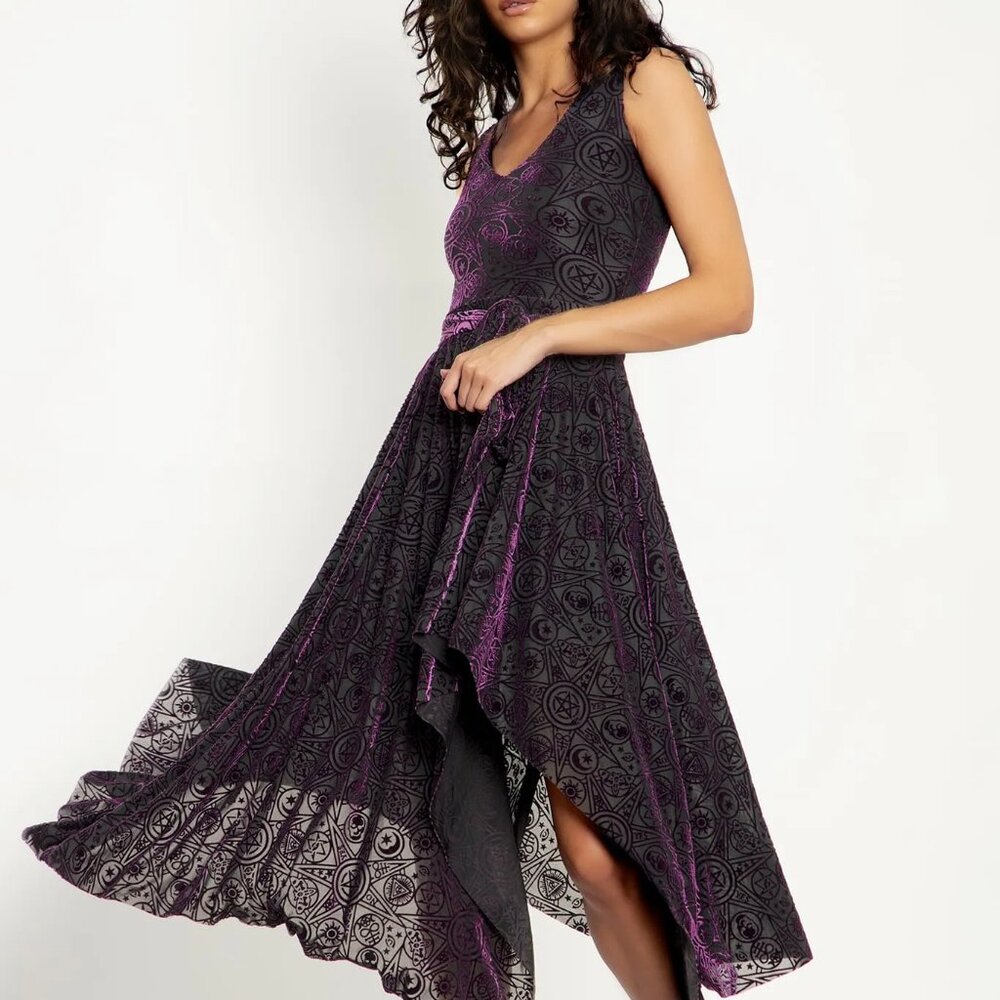 BURNED VELVET HEX PLUM DANCE STAR DRESS
